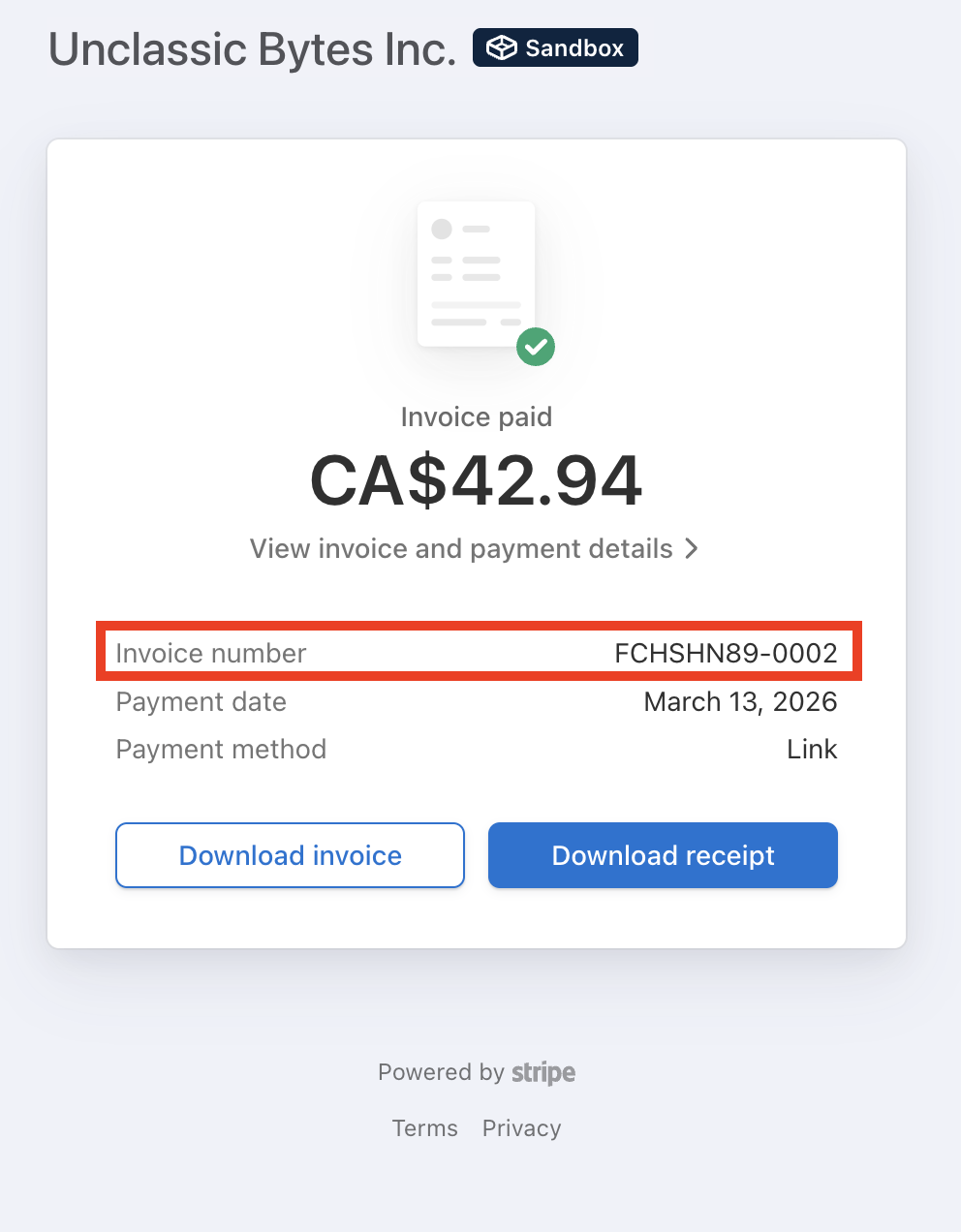 Example Invoice Id on Customer portal